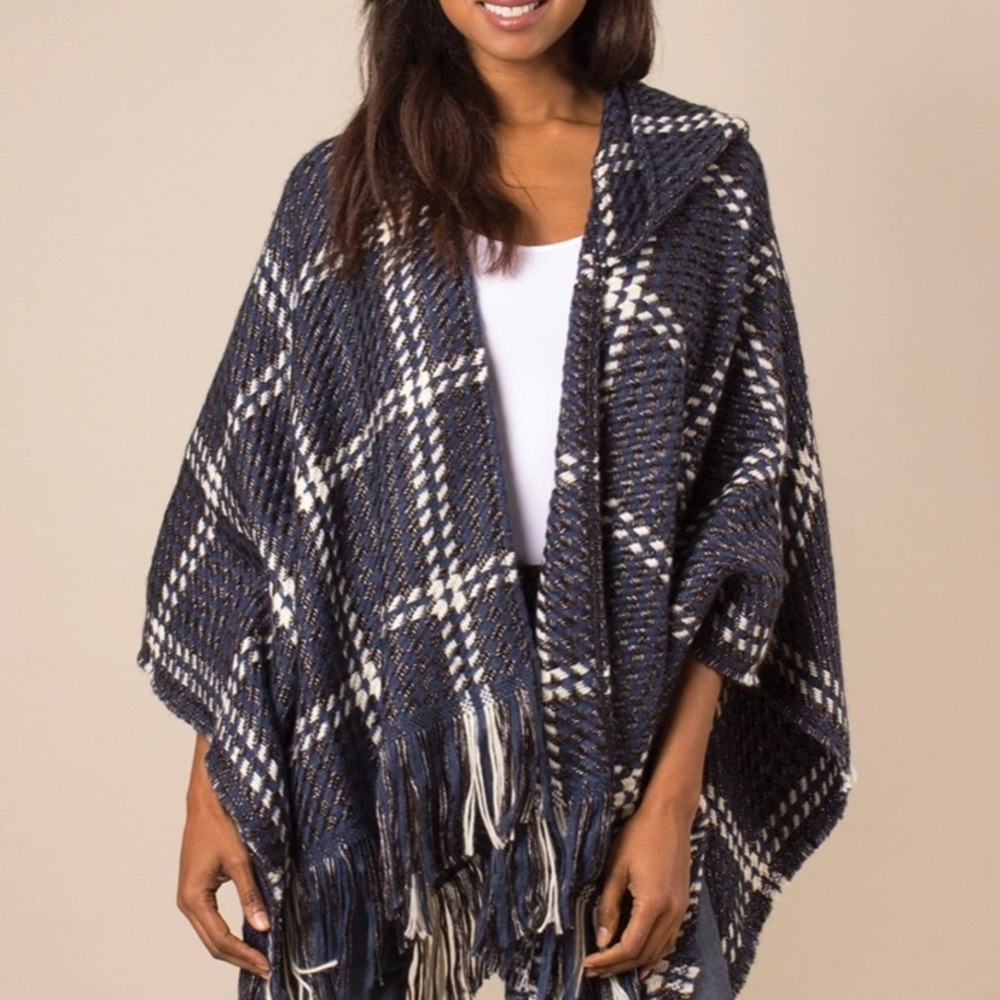 Black White and Silver Hooded Shawl